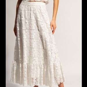 NWT New Red Valentino Open Work Lace Cream White Midi/Maxi Skirt New Sz 38